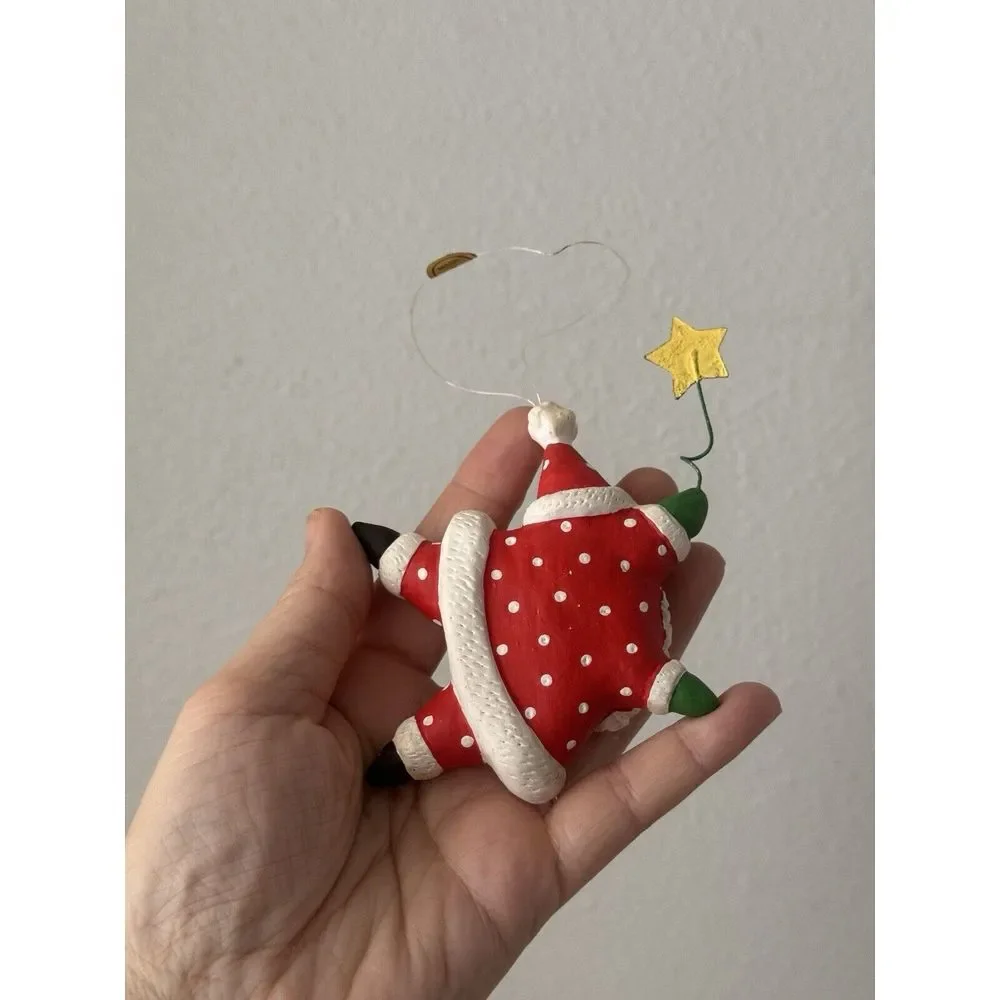 Vtg Y2k Santa Claus Star Shaped Christmas Ornament‎ Polkadot Whimsy Art